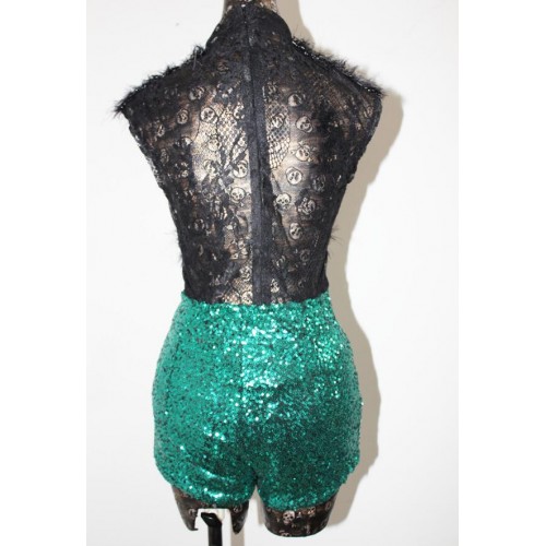 DS  costumes dance night bar JAZZ jazz singer green sequined costumes high waisted shorts female sexy costume for singer star